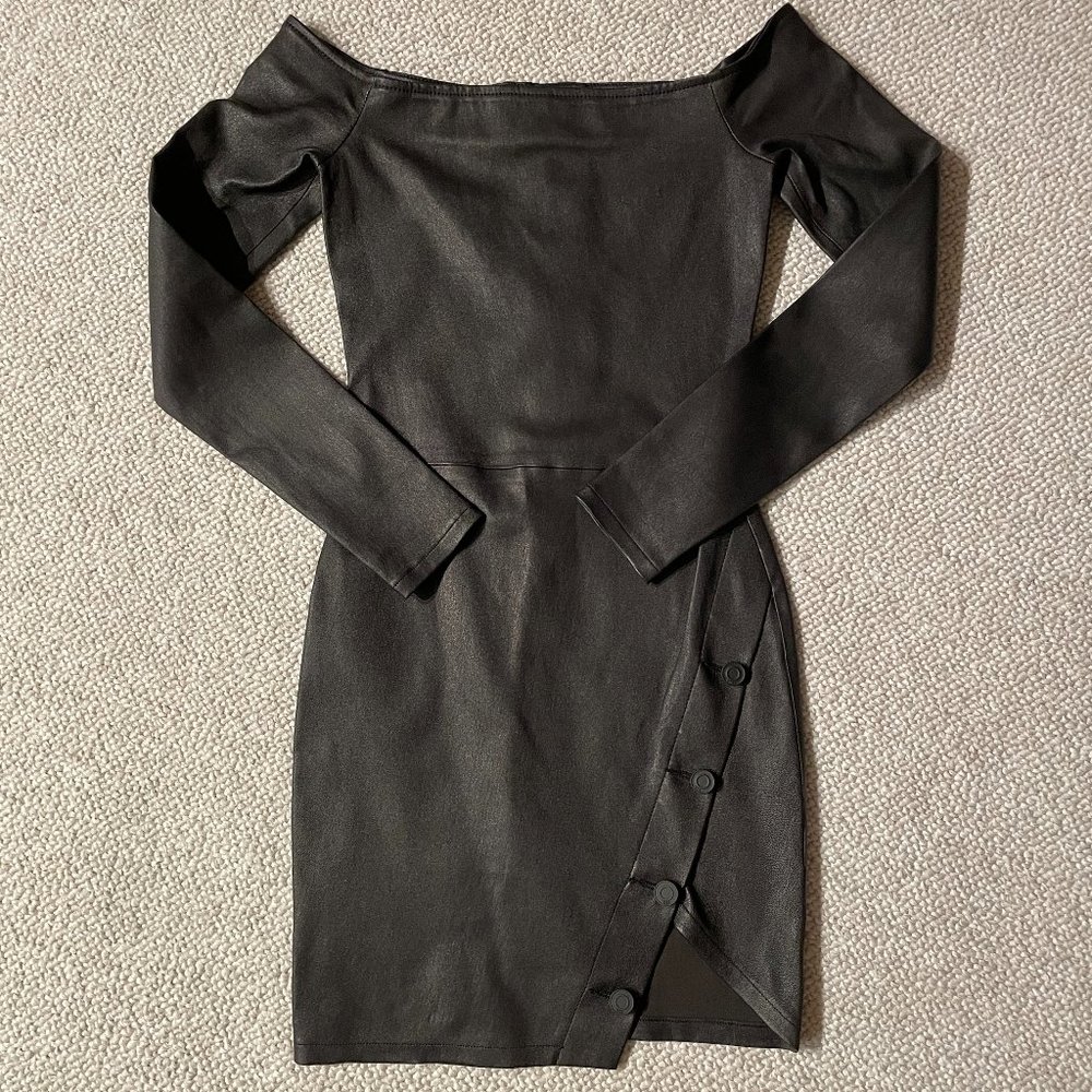 RtA Leather Black Off-the-Shoulder Long-Sleeve Dress